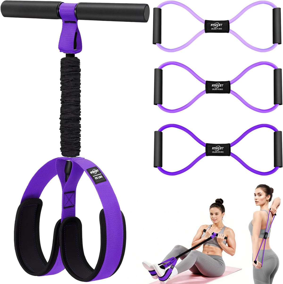 Pedal Resistance Band with Handle, Upgraded Durable Thickened Latex Tubes and Soft Foam Fabric Foot Pedal, Sit Up Exercise Equipment for Abdomen, Waist, Arm, Core/ABS, Leg, Physical Therapy