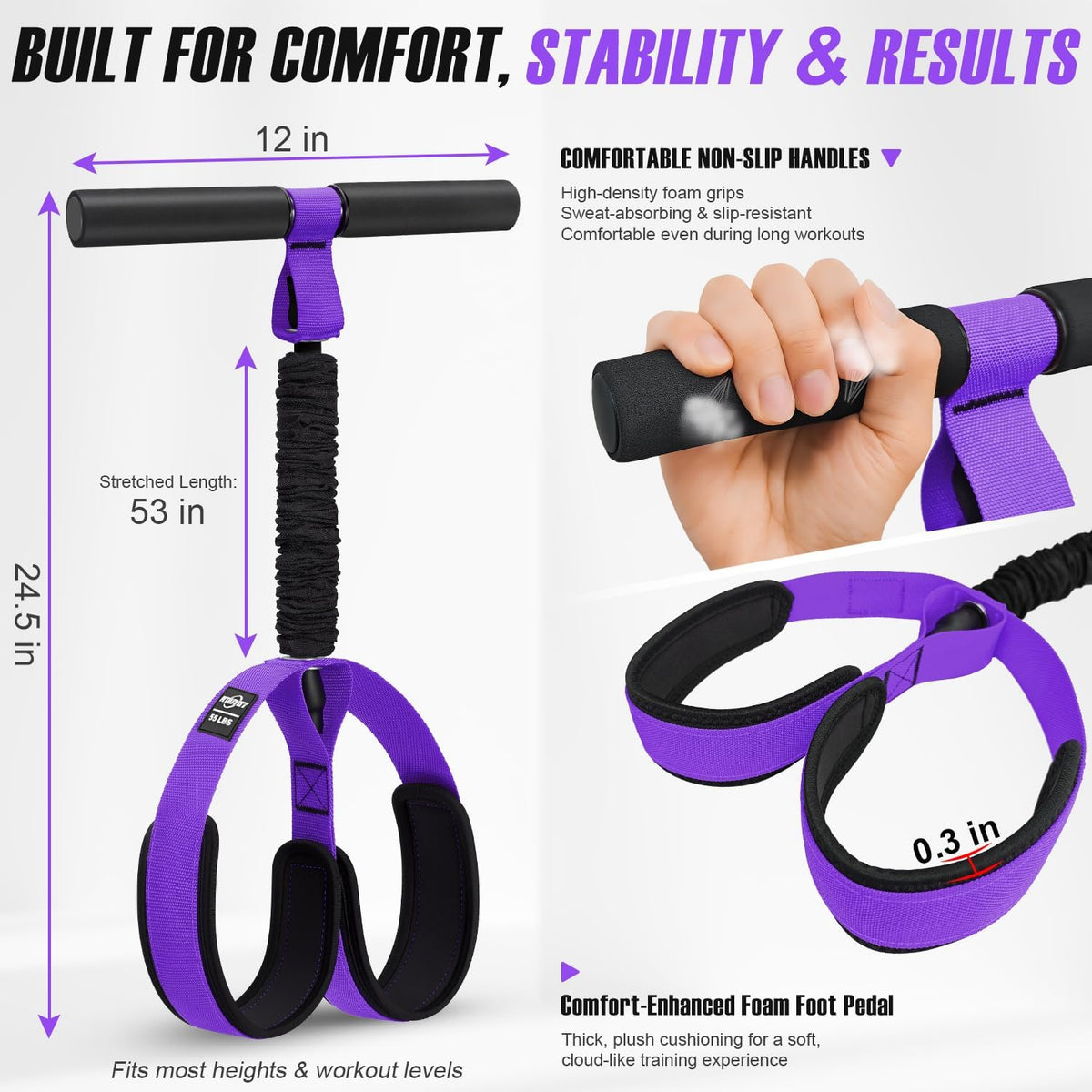 Pedal Resistance Band with Handle, Upgraded Durable Thickened Latex Tubes and Soft Foam Fabric Foot Pedal, Sit Up Exercise Equipment for Abdomen, Waist, Arm, Core/ABS, Leg, Physical Therapy