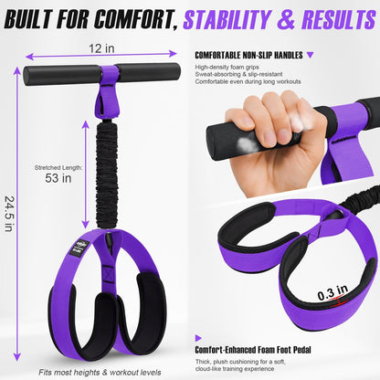 Pedal Resistance Band with Handle, Upgraded Durable Thickened Latex Tubes and Soft Foam Fabric Foot Pedal, Sit Up Exercise Equipment for Abdomen, Waist, Arm, Core/ABS, Leg, Physical Therapy