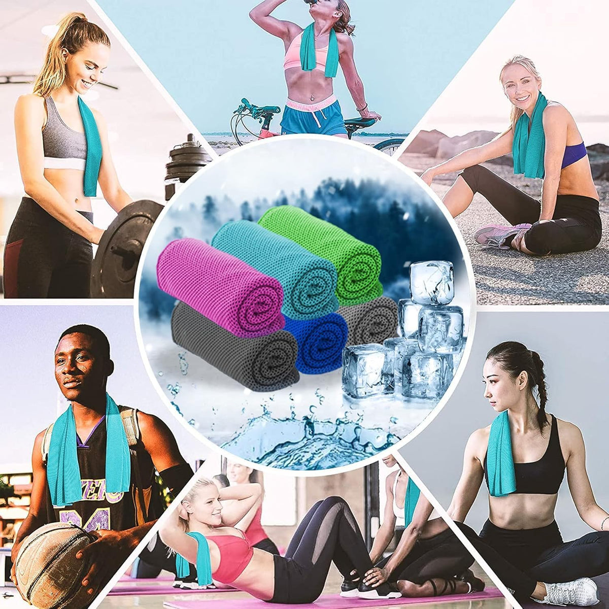6 Pack Cooling Towel for Neck and face(40"x12"), Cooling Neck Wraps, Cooling Rags, Soft Breathable Towels for Yoga, Sport, Running, Workout, Gym, Camping, Fitness, Workout & More