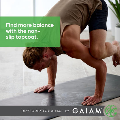 Dry-Grip Yoga Mat - 5mm Thick Non-Slip Exercise & Fitness Mat for Standard or Hot Yoga, Pilates and Floor Workouts - Cushioned Support, Non-Slip Coat - 68 x 24 Inches