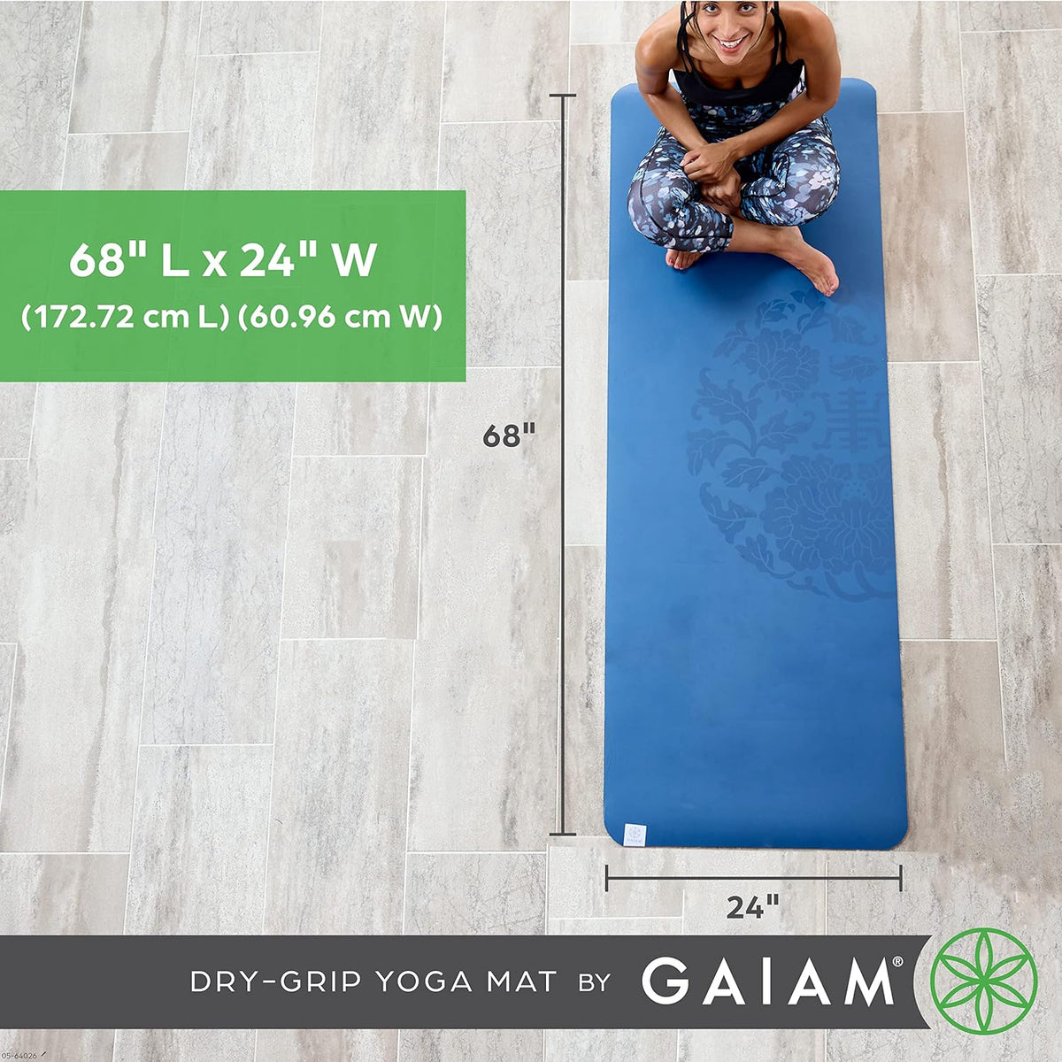 Dry-Grip Yoga Mat - 5mm Thick Non-Slip Exercise & Fitness Mat for Standard or Hot Yoga, Pilates and Floor Workouts - Cushioned Support, Non-Slip Coat - 68 x 24 Inches