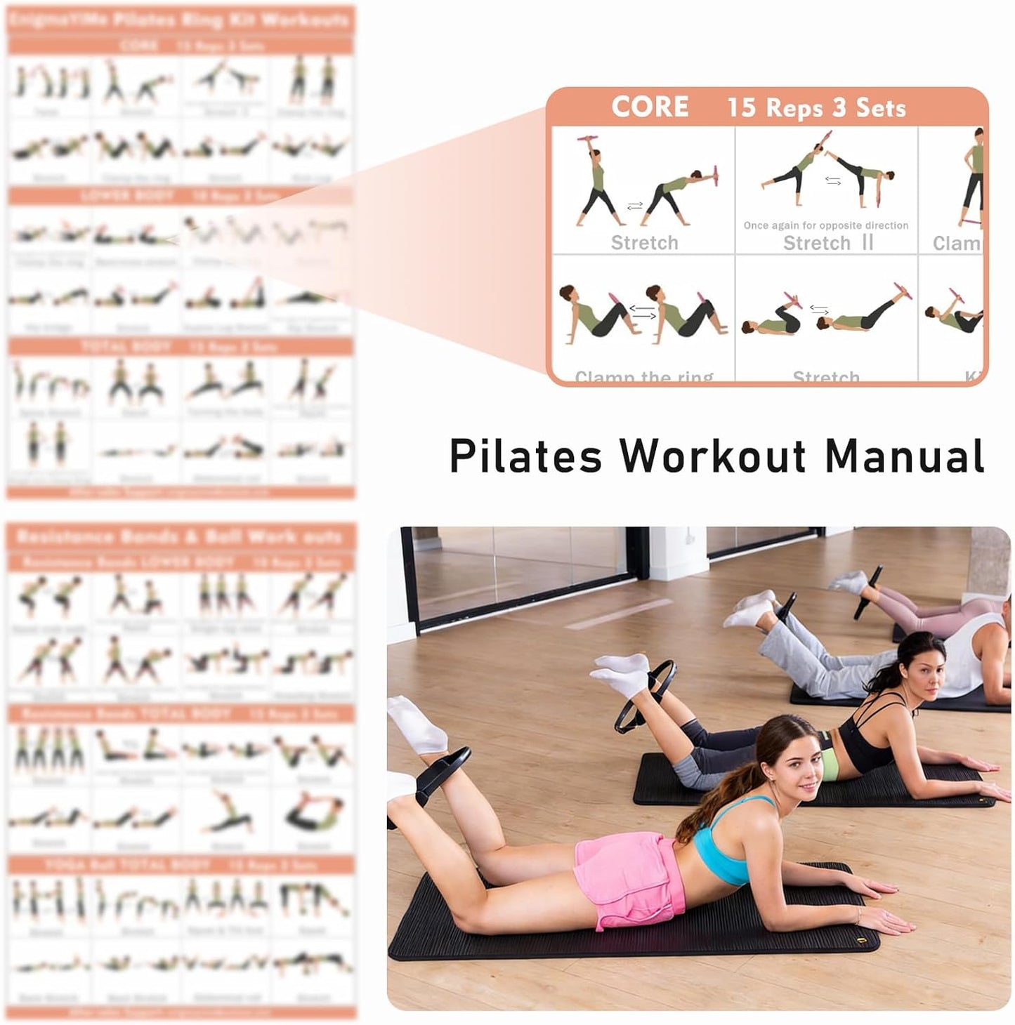 Pilates Ring Kit with Adjustable Ankle Wrist Weights, Resistance Bands, Ball, Pilates Equipment Ball for Home Workout to Tone, Sculpt and Strengthen, Fitness Magic Circle Rings for Yoga Women