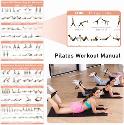 Pilates Ring Kit with Adjustable Ankle Wrist Weights, Resistance Bands, Ball, Pilates Equipment Ball for Home Workout to Tone, Sculpt and Strengthen, Fitness Magic Circle Rings for Yoga Women