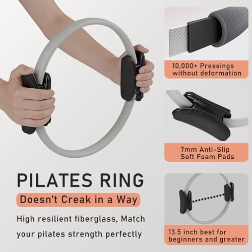 Pilates Ring Kit with Adjustable Ankle Wrist Weights, Resistance Bands, Ball, Pilates Equipment Ball for Home Workout to Tone, Sculpt and Strengthen, Fitness Magic Circle Rings for Yoga Women