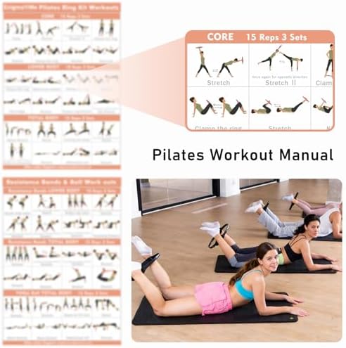 Pilates Ring Kit with Adjustable Ankle Wrist Weights, Resistance Bands, Ball, Pilates Equipment Ball for Home Workout to Tone, Sculpt and Strengthen, Fitness Magic Circle Rings for Yoga Women