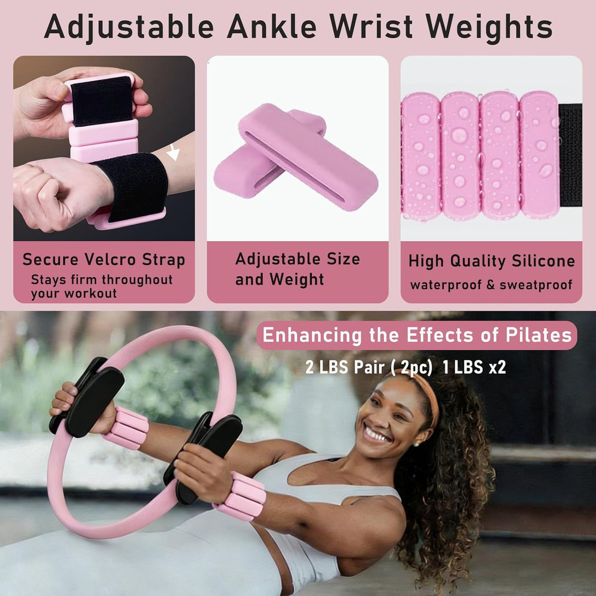 Pilates Ring Kit with Adjustable Ankle Wrist Weights, Resistance Bands, Ball, Pilates Equipment Ball for Home Workout to Tone, Sculpt and Strengthen, Fitness Magic Circle Rings for Yoga Women