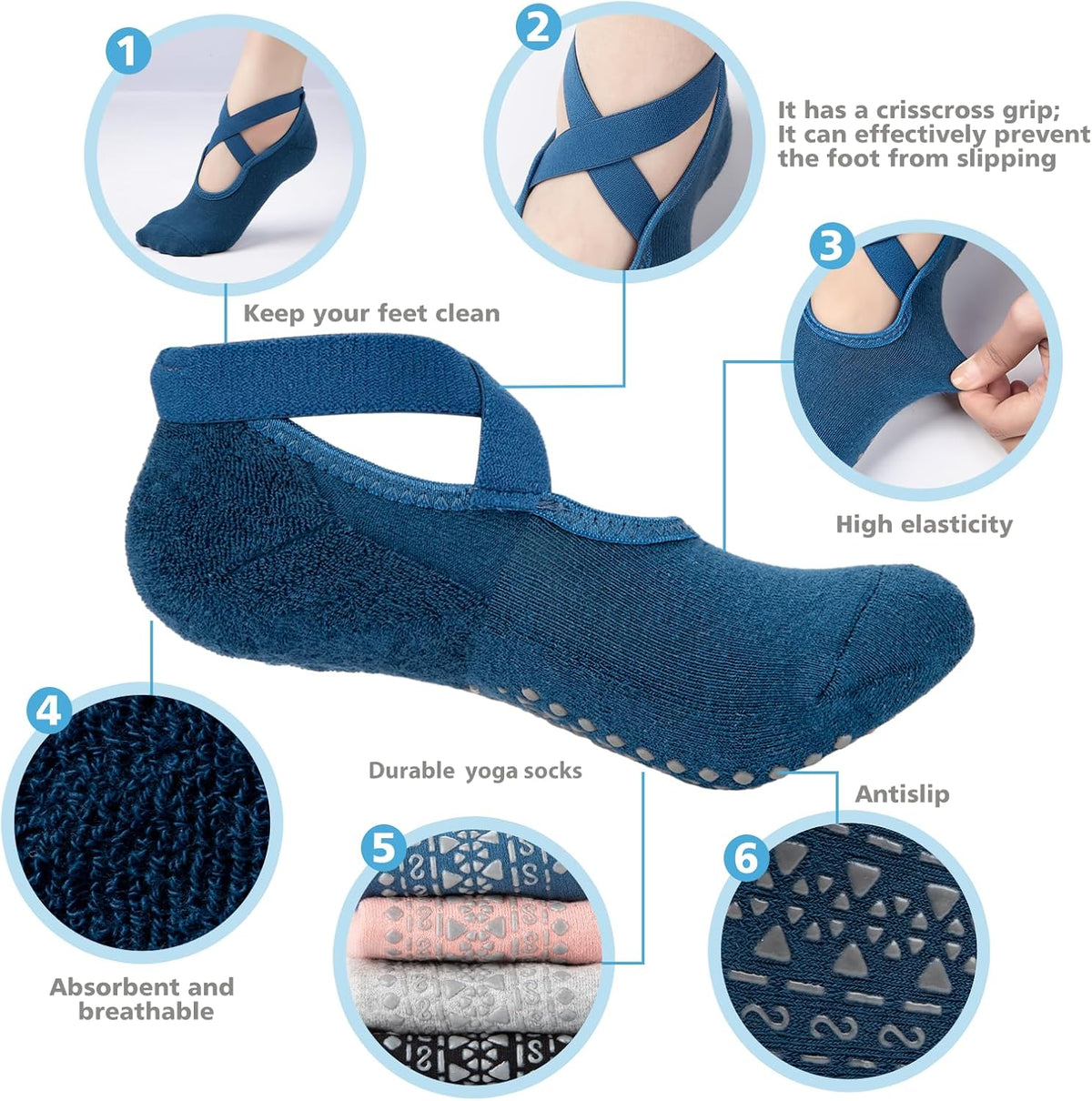 BKP Yoga Socks for Women,Pilates Socks Non Slip Grip Socks Suitable for Ballet,Plasticity,Dance,Home,Training