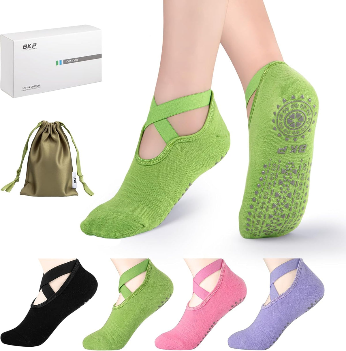 BKP Yoga Socks for Women,Pilates Socks Non Slip Grip Socks Suitable for Ballet,Plasticity,Dance,Home,Training