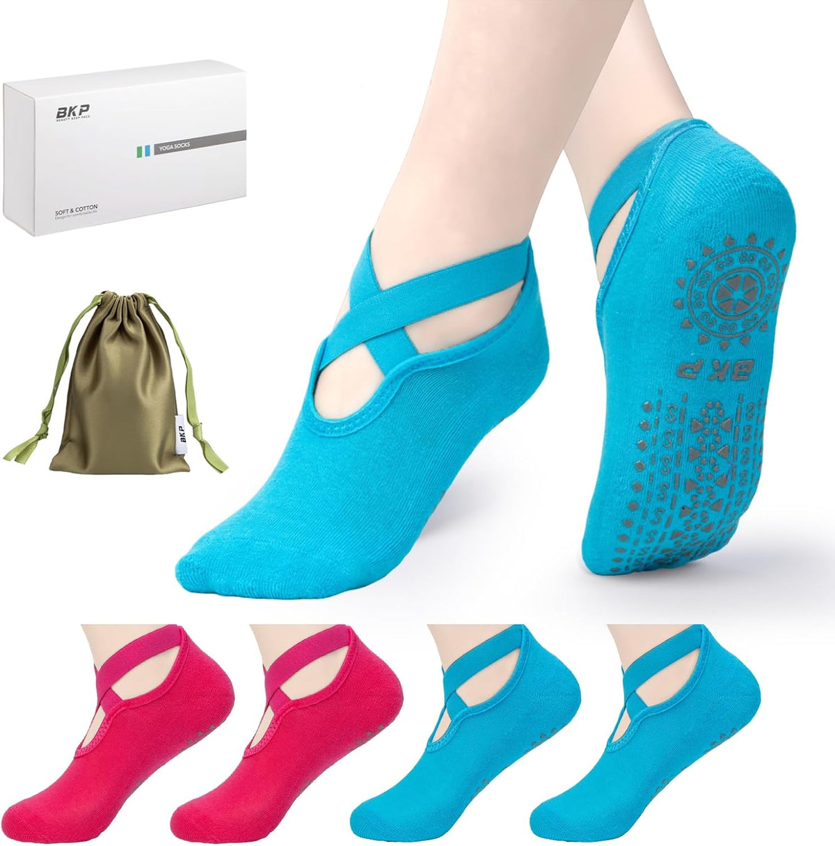 BKP Yoga Socks for Women,Pilates Socks Non Slip Grip Socks Suitable for Ballet,Plasticity,Dance,Home,Training
