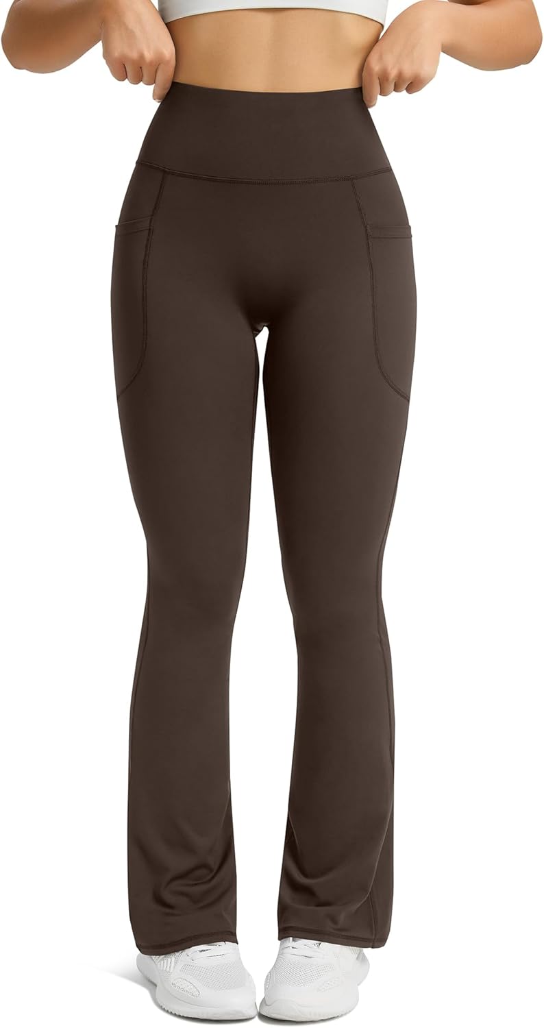 Womens Flared Yoga Pants with Pockets, High Waisted Flare Leggings Bell Bottom Bootcut Yoga Dress Pants