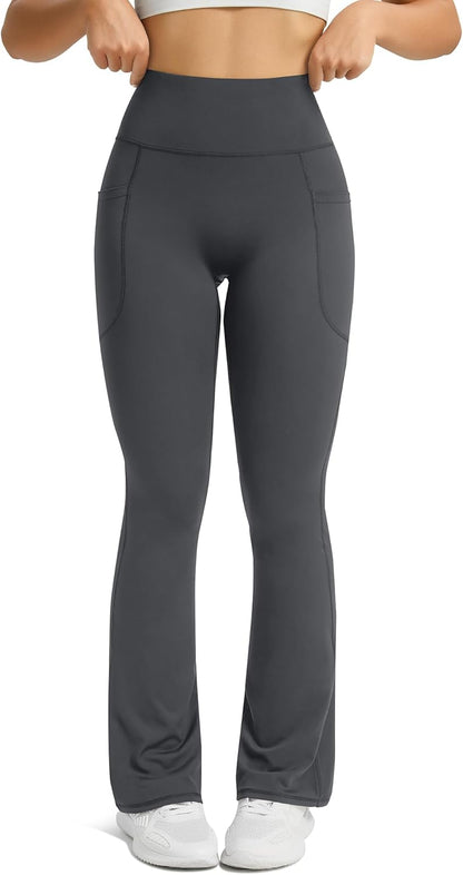 Womens Flared Yoga Pants with Pockets, High Waisted Flare Leggings Bell Bottom Bootcut Yoga Dress Pants