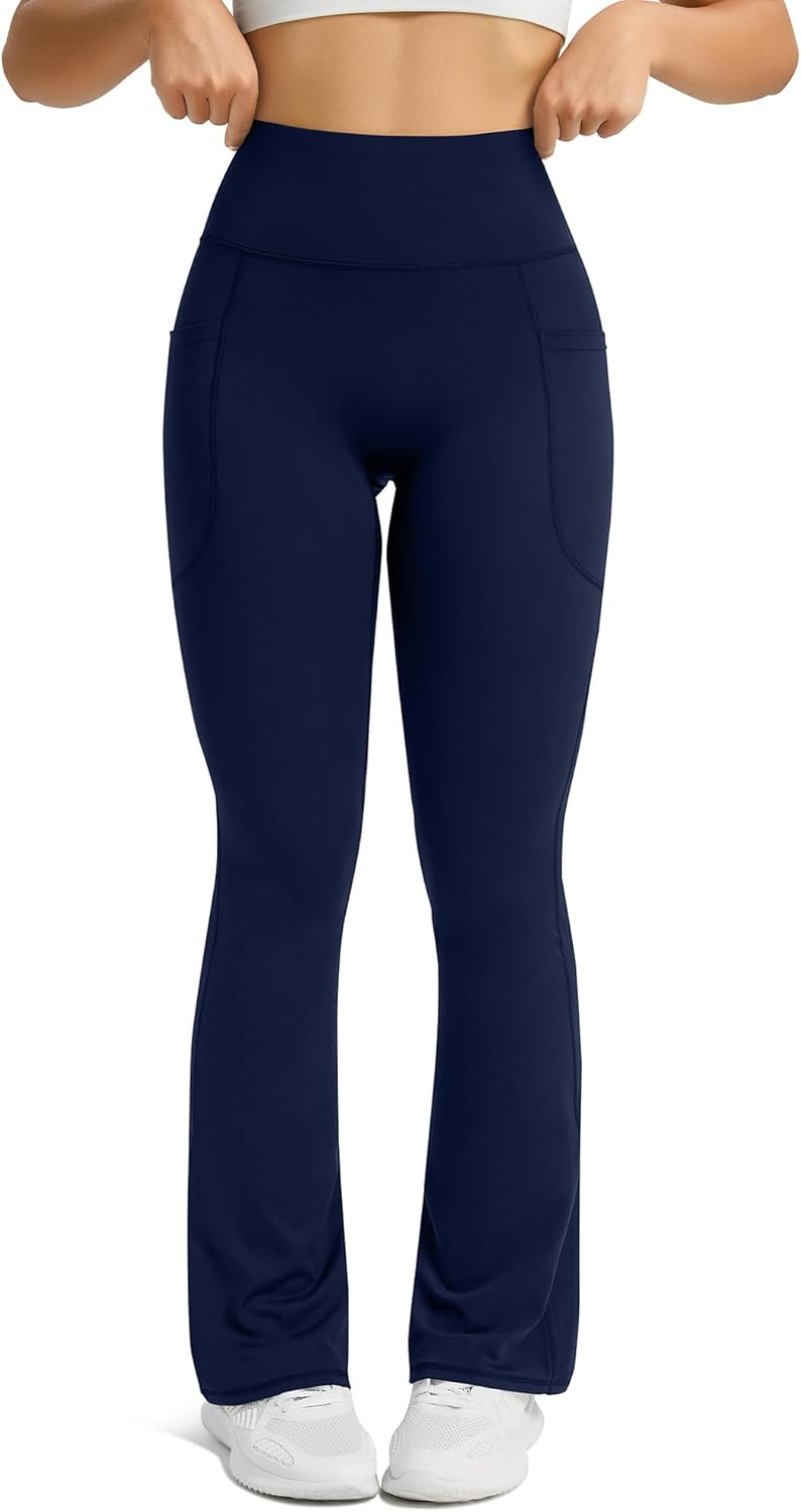 Womens Flared Yoga Pants with Pockets, High Waisted Flare Leggings Bell Bottom Bootcut Yoga Dress Pants