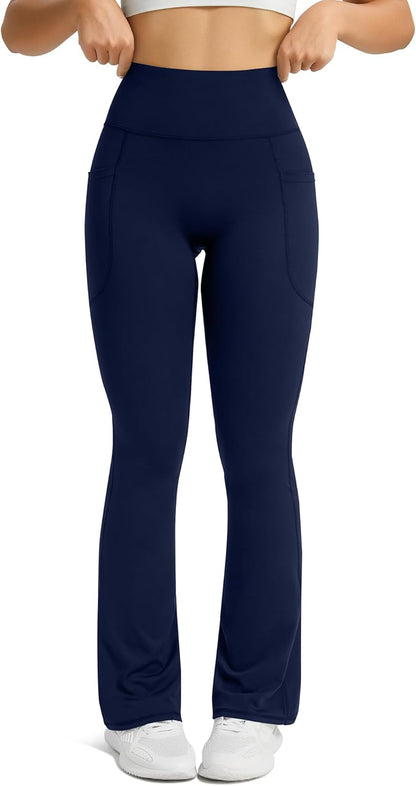 Womens Flared Yoga Pants with Pockets, High Waisted Flare Leggings Bell Bottom Bootcut Yoga Dress Pants