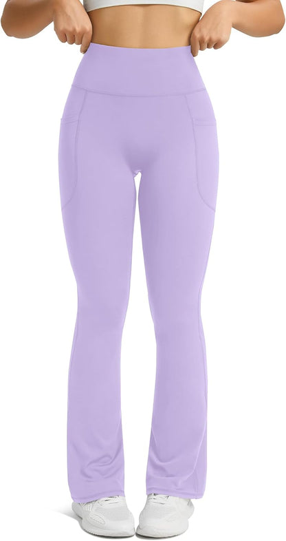 Womens Flared Yoga Pants with Pockets, High Waisted Flare Leggings Bell Bottom Bootcut Yoga Dress Pants