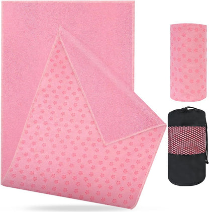 Yoga Towel, Yoga Mat Towel with Grip Dots, Microfiber Yoga Blanket Towels, Soft & Breathable, with Quick Dry Towels and Mesh Carry Bag, for Bikram, Pilates and Workout, 24" x72", Pink