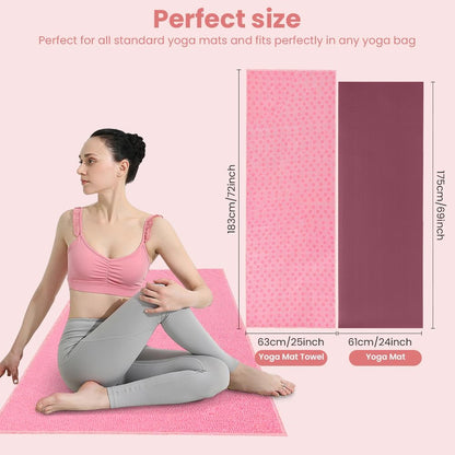 Yoga Towel, Yoga Mat Towel with Grip Dots, Microfiber Yoga Blanket Towels, Soft & Breathable, with Quick Dry Towels and Mesh Carry Bag, for Bikram, Pilates and Workout, 24" x72", Pink