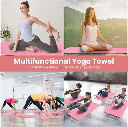 Yoga Towel, Yoga Mat Towel with Grip Dots, Microfiber Yoga Blanket Towels, Soft & Breathable, with Quick Dry Towels and Mesh Carry Bag, for Bikram, Pilates and Workout, 24" x72", Pink