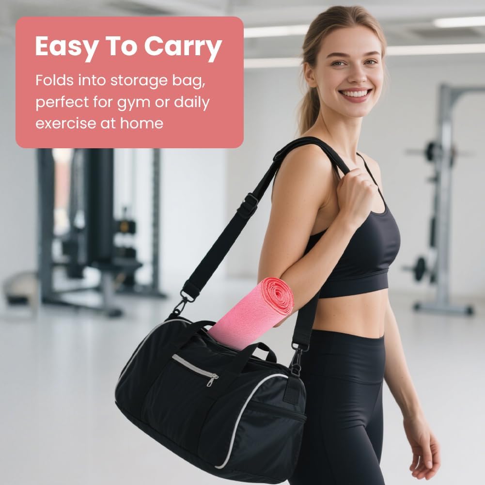 Yoga Towel, Yoga Mat Towel with Grip Dots, Microfiber Yoga Blanket Towels, Soft & Breathable, with Quick Dry Towels and Mesh Carry Bag, for Bikram, Pilates and Workout, 24" x72", Pink