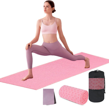 Yoga Towel, Yoga Mat Towel with Grip Dots, Microfiber Yoga Blanket Towels, Soft & Breathable, with Quick Dry Towels and Mesh Carry Bag, for Bikram, Pilates and Workout, 24" x72", Pink