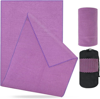 Yoga Towel, Yoga Mat Towel with Grip Dots, Microfiber Yoga Blanket Towels, Soft & Breathable, with Quick Dry Towels and Mesh Carry Bag, for Bikram, Pilates and Workout, 24" x72", Pink