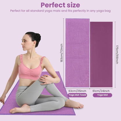 Yoga Towel, Yoga Mat Towel with Grip Dots, Microfiber Yoga Blanket Towels, Soft & Breathable, with Quick Dry Towels and Mesh Carry Bag, for Bikram, Pilates and Workout, 24" x72", Pink