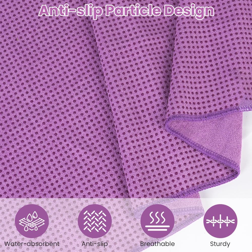 Yoga Towel, Yoga Mat Towel with Grip Dots, Microfiber Yoga Blanket Towels, Soft & Breathable, with Quick Dry Towels and Mesh Carry Bag, for Bikram, Pilates and Workout, 24" x72", Pink