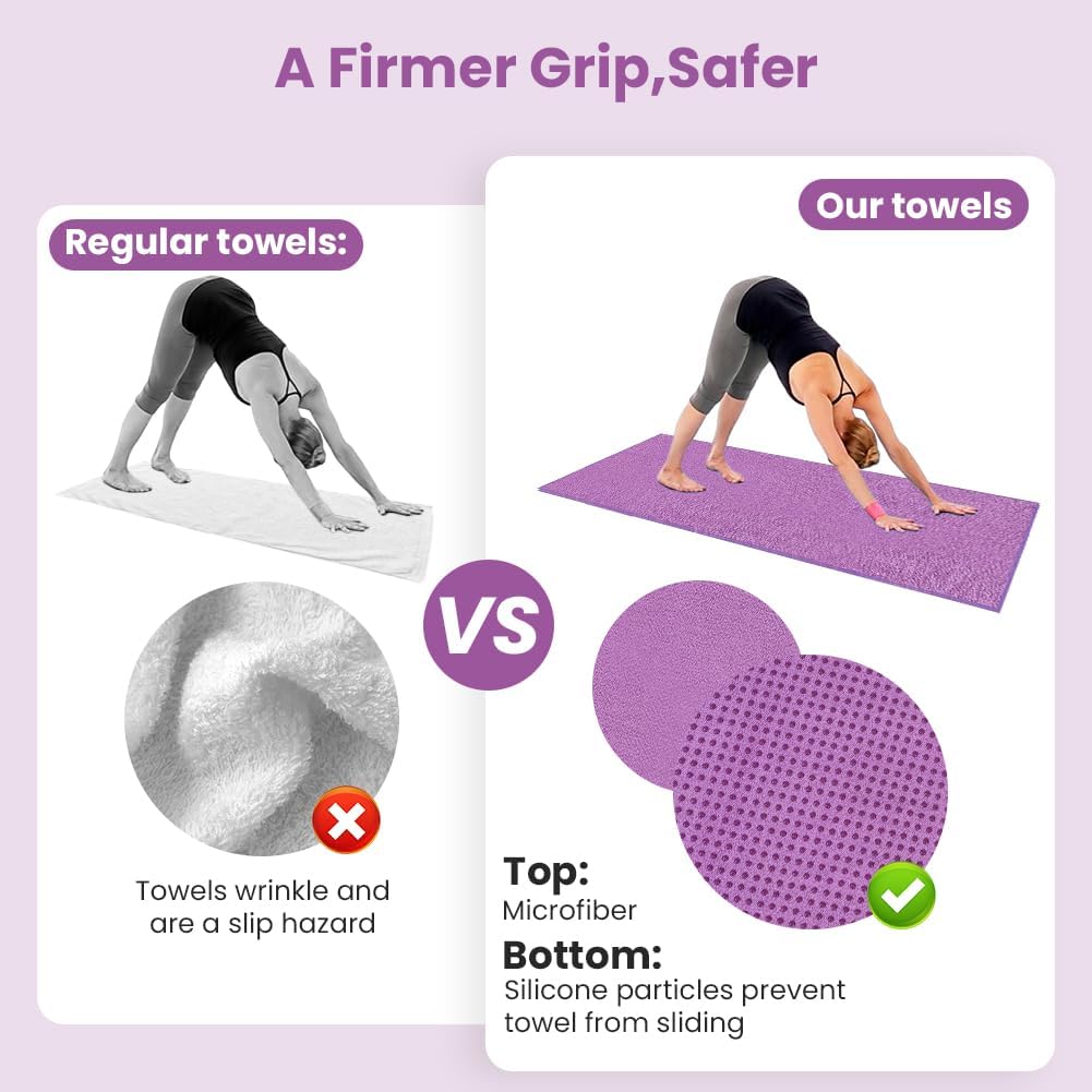 Yoga Towel, Yoga Mat Towel with Grip Dots, Microfiber Yoga Blanket Towels, Soft & Breathable, with Quick Dry Towels and Mesh Carry Bag, for Bikram, Pilates and Workout, 24" x72", Pink