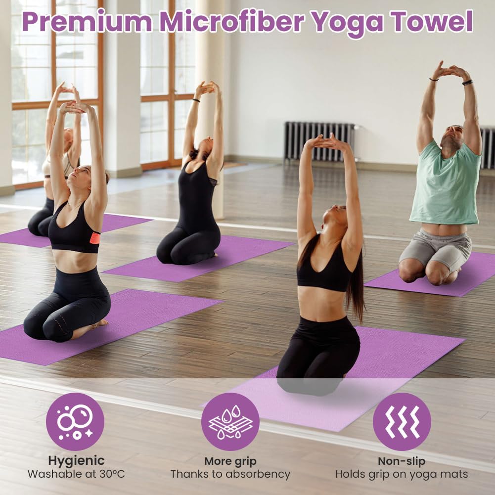 Yoga Towel, Yoga Mat Towel with Grip Dots, Microfiber Yoga Blanket Towels, Soft & Breathable, with Quick Dry Towels and Mesh Carry Bag, for Bikram, Pilates and Workout, 24" x72", Pink