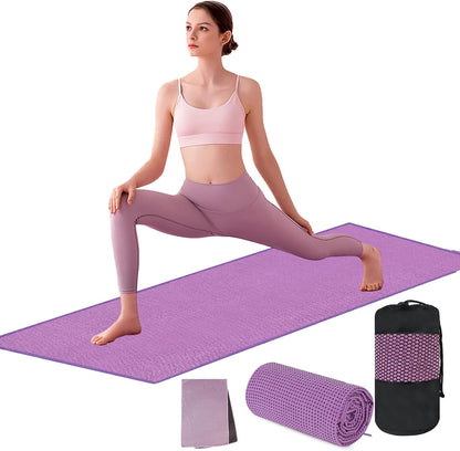 Yoga Towel, Yoga Mat Towel with Grip Dots, Microfiber Yoga Blanket Towels, Soft & Breathable, with Quick Dry Towels and Mesh Carry Bag, for Bikram, Pilates and Workout, 24" x72", Pink