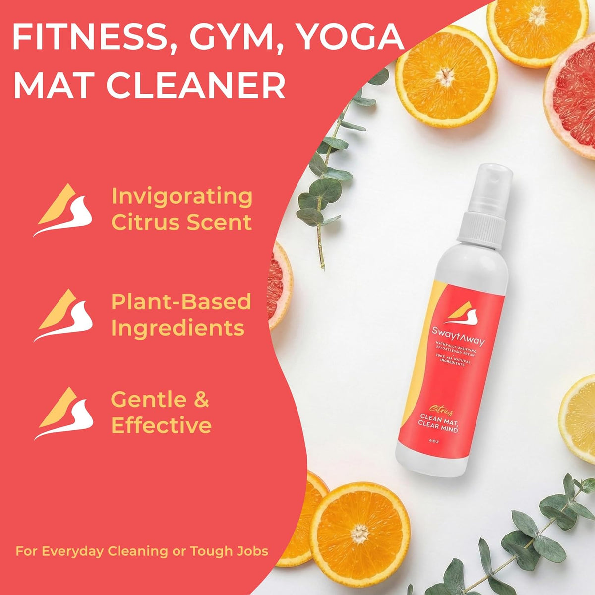 SwaytAway Fitness Mat Cleaner Concentrate – 32oz/Make 4 Gal - No-Slip No-Residue Lavender Essential Oil Formula – USA Made Aromatherapy Yoga Mat Spray for Home & Studio – Natural Cleaning Solution