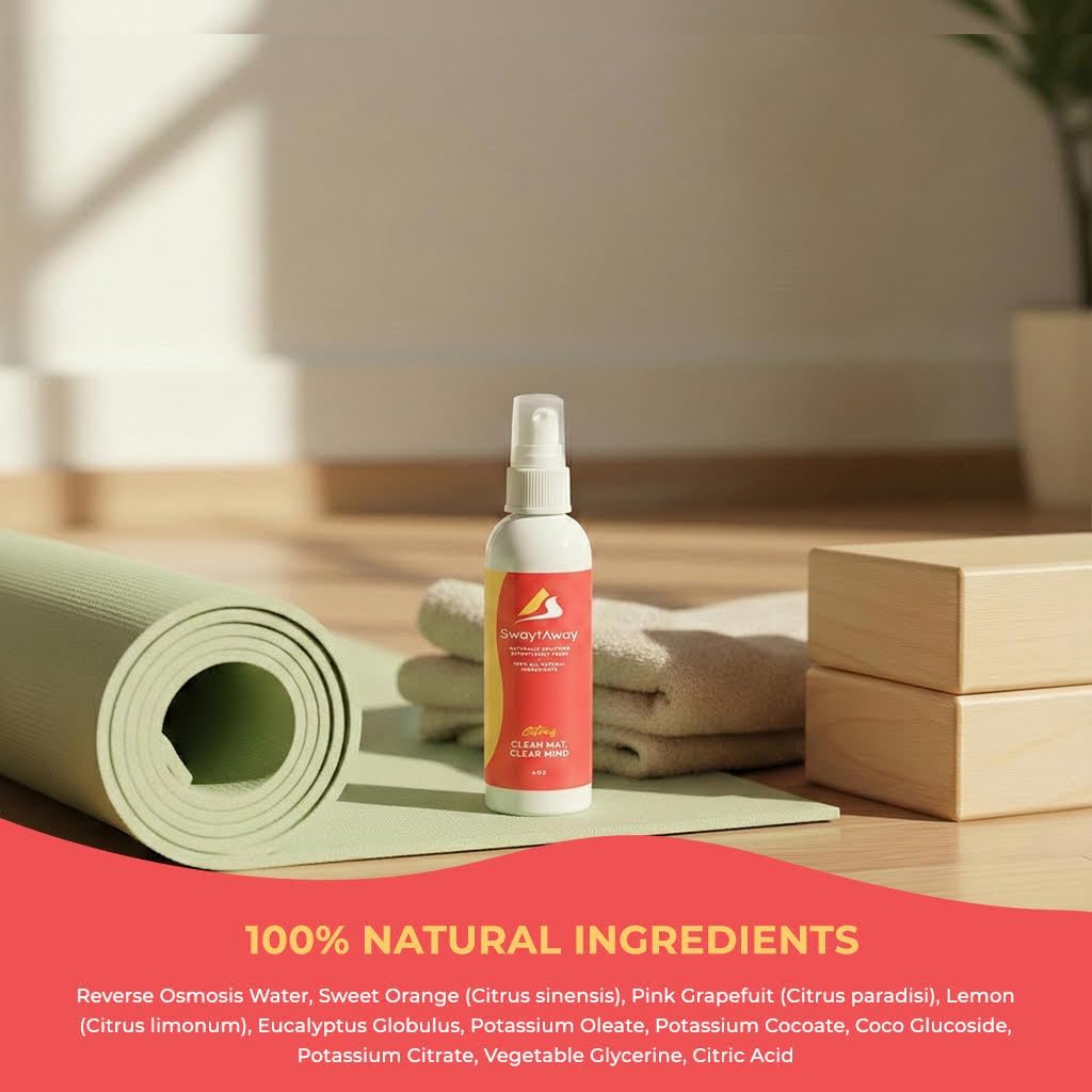 SwaytAway Fitness Mat Cleaner Concentrate – 32oz/Make 4 Gal - No-Slip No-Residue Lavender Essential Oil Formula – USA Made Aromatherapy Yoga Mat Spray for Home & Studio – Natural Cleaning Solution