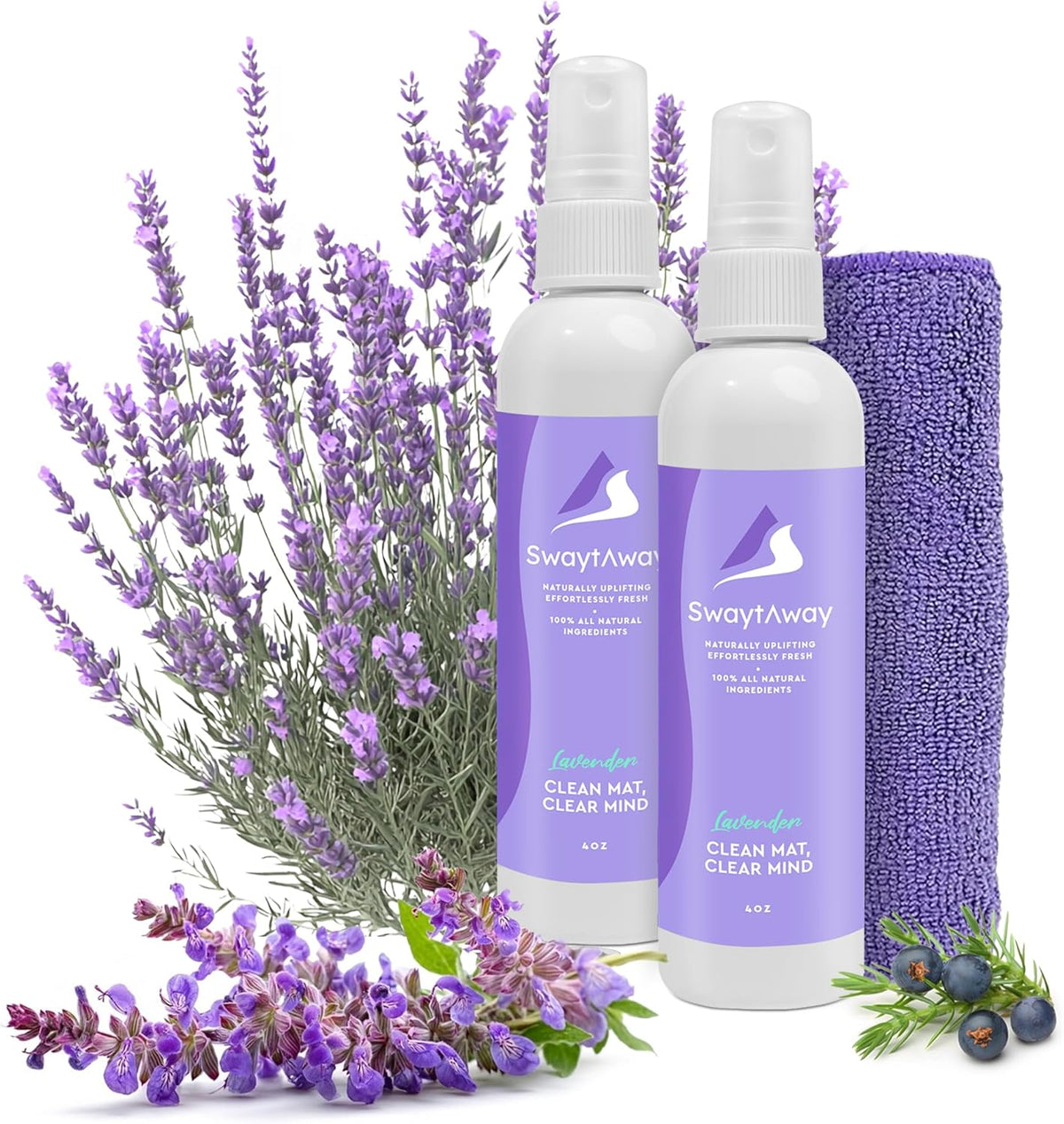SwaytAway Fitness Mat Cleaner Concentrate – 32oz/Make 4 Gal - No-Slip No-Residue Lavender Essential Oil Formula – USA Made Aromatherapy Yoga Mat Spray for Home & Studio – Natural Cleaning Solution