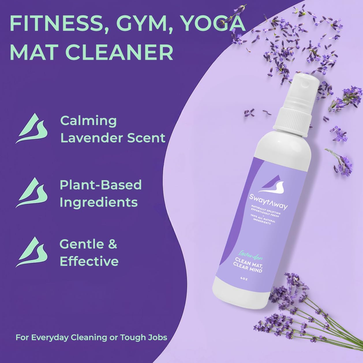 SwaytAway Fitness Mat Cleaner Concentrate – 32oz/Make 4 Gal - No-Slip No-Residue Lavender Essential Oil Formula – USA Made Aromatherapy Yoga Mat Spray for Home & Studio – Natural Cleaning Solution