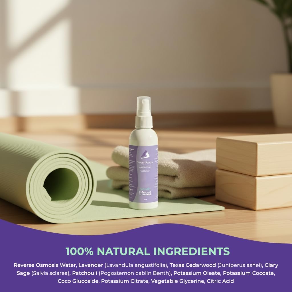 SwaytAway Fitness Mat Cleaner Concentrate – 32oz/Make 4 Gal - No-Slip No-Residue Lavender Essential Oil Formula – USA Made Aromatherapy Yoga Mat Spray for Home & Studio – Natural Cleaning Solution