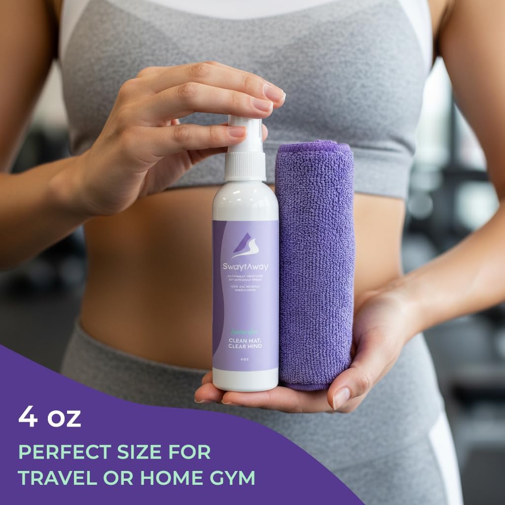 SwaytAway Fitness Mat Cleaner Concentrate – 32oz/Make 4 Gal - No-Slip No-Residue Lavender Essential Oil Formula – USA Made Aromatherapy Yoga Mat Spray for Home & Studio – Natural Cleaning Solution