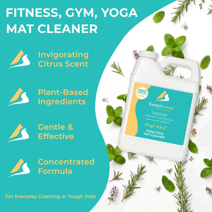 SwaytAway Fitness Mat Cleaner Concentrate – 32oz/Make 4 Gal - No-Slip No-Residue Lavender Essential Oil Formula – USA Made Aromatherapy Yoga Mat Spray for Home & Studio – Natural Cleaning Solution