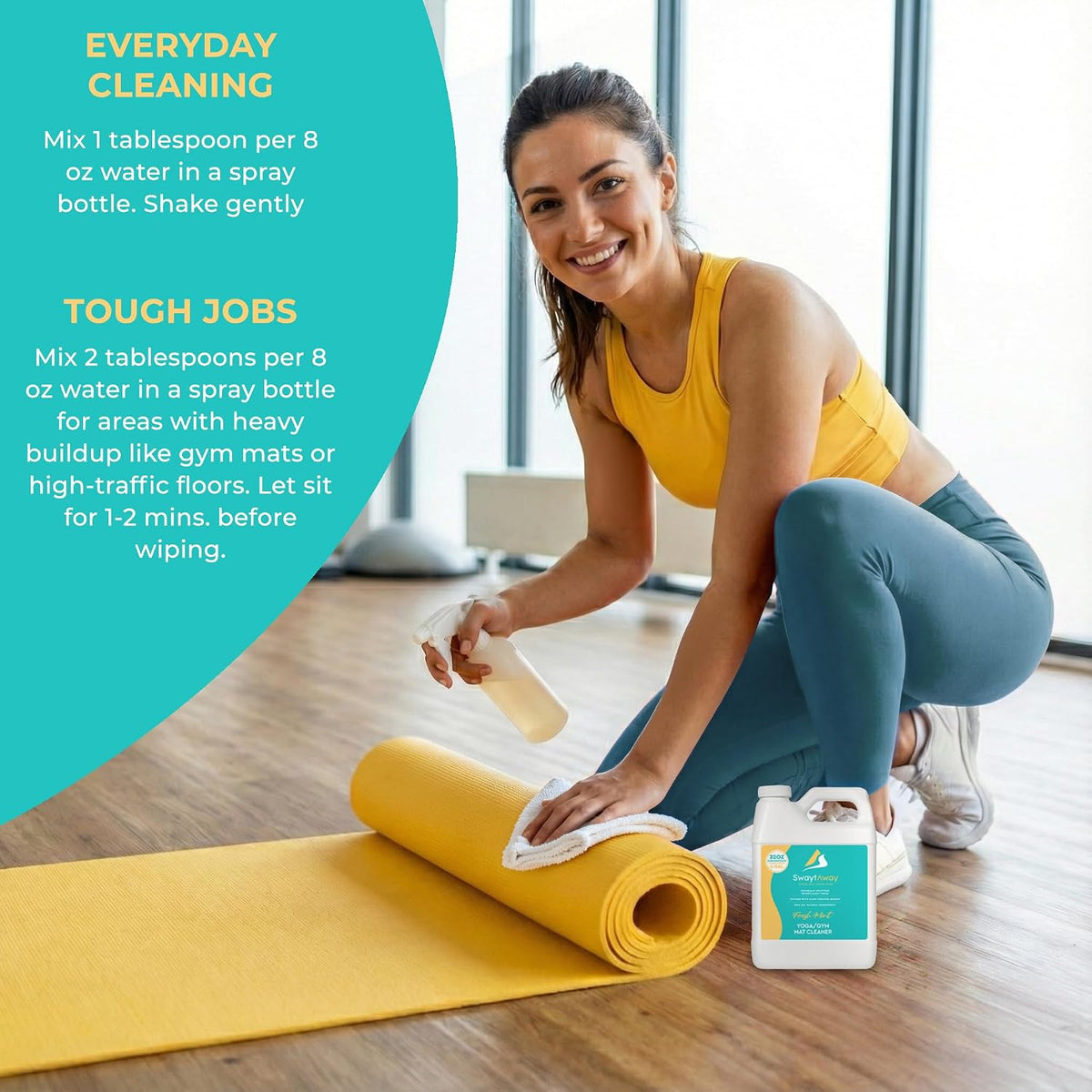 SwaytAway Fitness Mat Cleaner Concentrate – 32oz/Make 4 Gal - No-Slip No-Residue Lavender Essential Oil Formula – USA Made Aromatherapy Yoga Mat Spray for Home & Studio – Natural Cleaning Solution