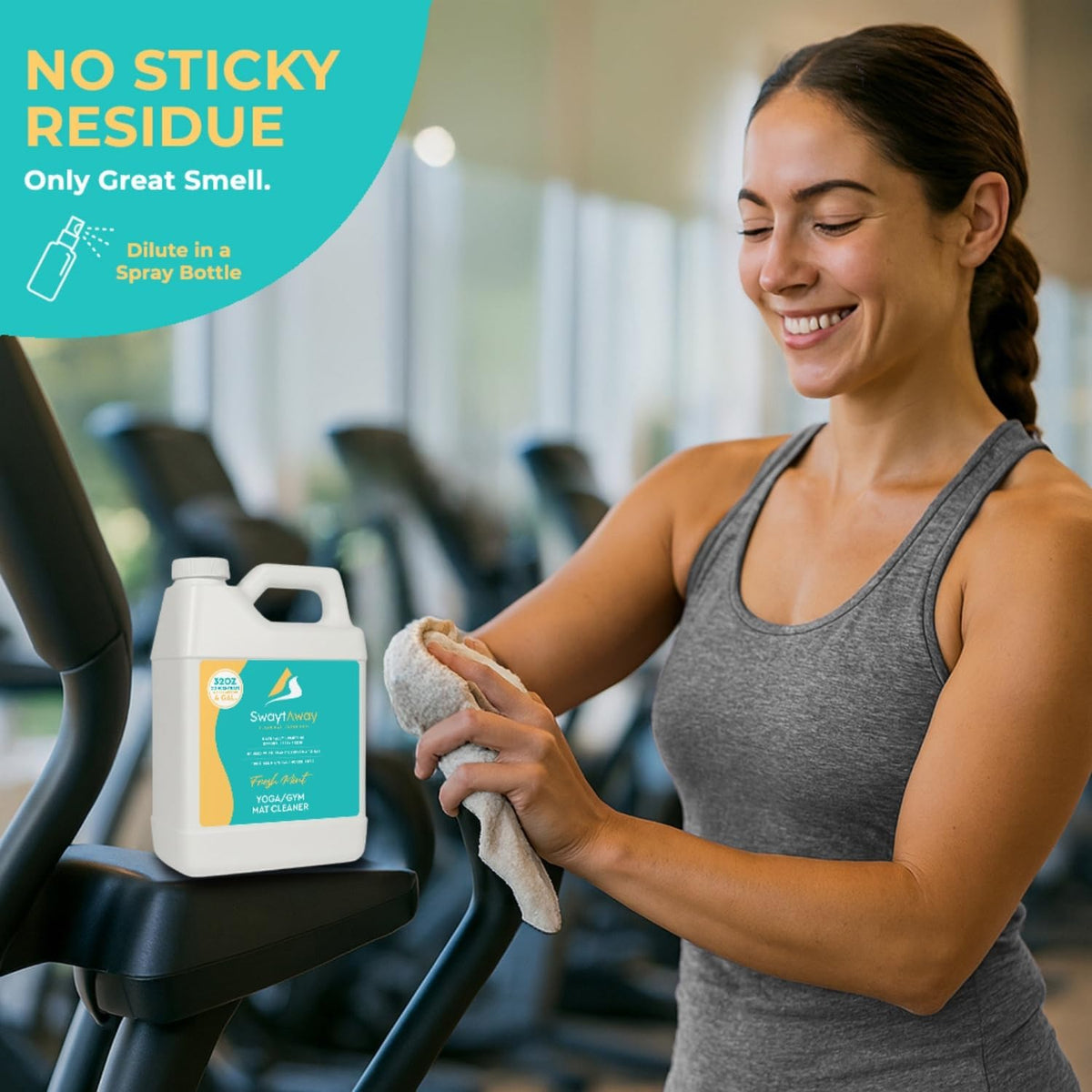 SwaytAway Fitness Mat Cleaner Concentrate – 32oz/Make 4 Gal - No-Slip No-Residue Lavender Essential Oil Formula – USA Made Aromatherapy Yoga Mat Spray for Home & Studio – Natural Cleaning Solution