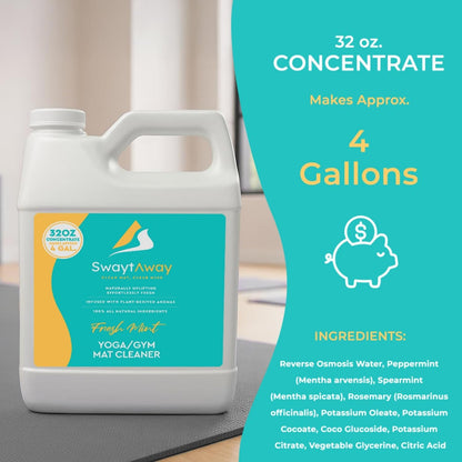 SwaytAway Fitness Mat Cleaner Concentrate – 32oz/Make 4 Gal - No-Slip No-Residue Lavender Essential Oil Formula – USA Made Aromatherapy Yoga Mat Spray for Home & Studio – Natural Cleaning Solution