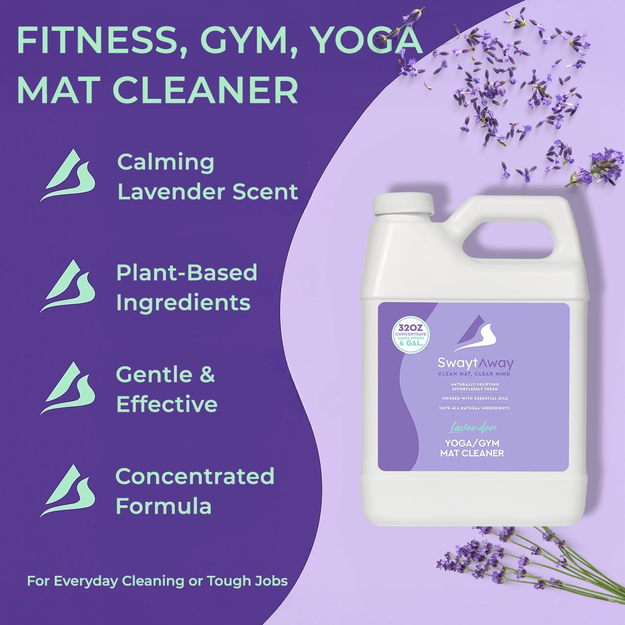 SwaytAway Fitness Mat Cleaner Concentrate – 32oz/Make 4 Gal - No-Slip No-Residue Lavender Essential Oil Formula – USA Made Aromatherapy Yoga Mat Spray for Home & Studio – Natural Cleaning Solution