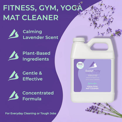 SwaytAway Fitness Mat Cleaner Concentrate – 32oz/Make 4 Gal - No-Slip No-Residue Lavender Essential Oil Formula – USA Made Aromatherapy Yoga Mat Spray for Home & Studio – Natural Cleaning Solution