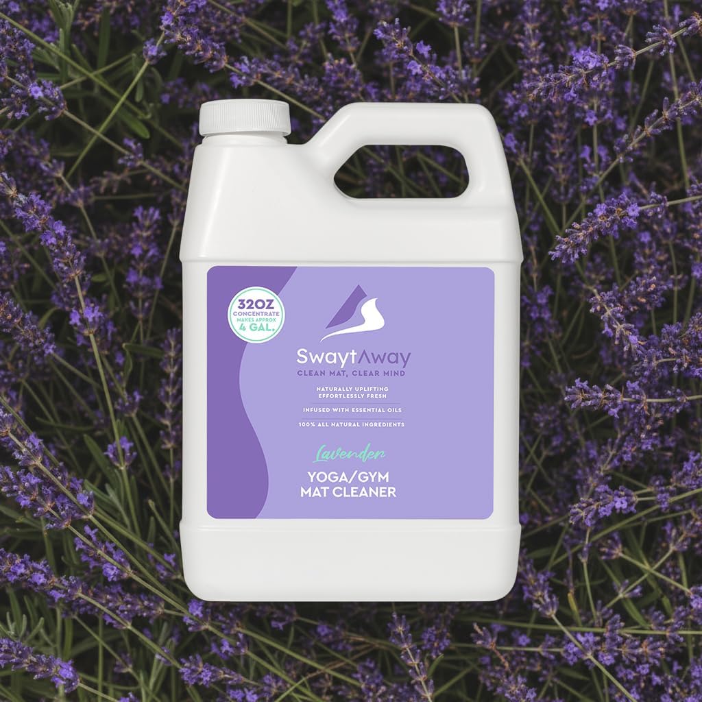 SwaytAway Fitness Mat Cleaner Concentrate – 32oz/Make 4 Gal - No-Slip No-Residue Lavender Essential Oil Formula – USA Made Aromatherapy Yoga Mat Spray for Home & Studio – Natural Cleaning Solution