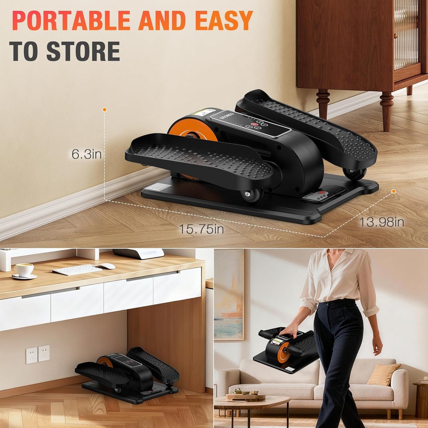 Under Desk Elliptical Machine, Electric Elliptical Leg Exerciser for Senior, Quiet and Compact Electric Seated Pedal Exerciser for Home with Monitor, Remote Control and 12 Adjustable Speeds
