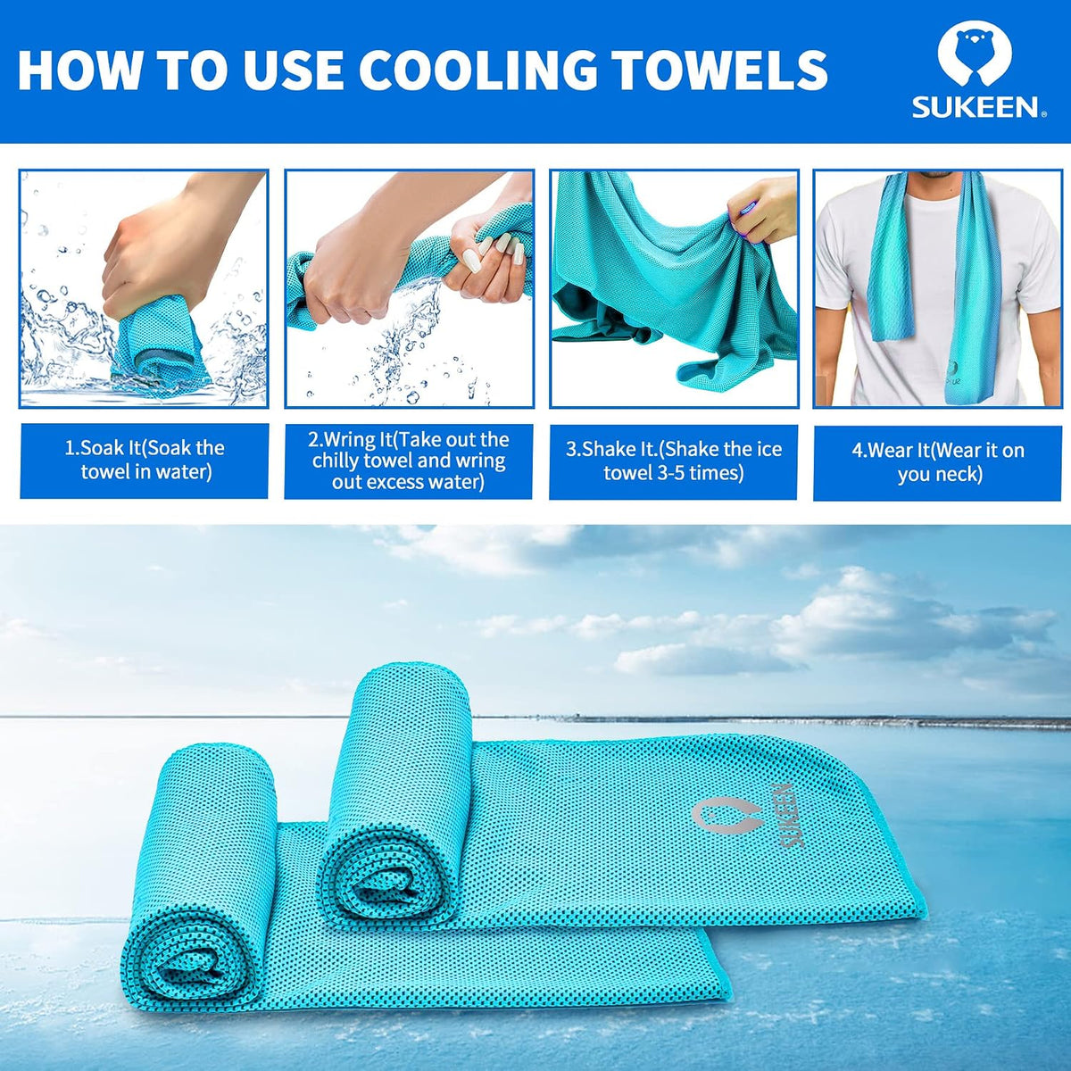 4 Pack Cooling Towels (40"x12") for Neck and Face Instant Cooling
