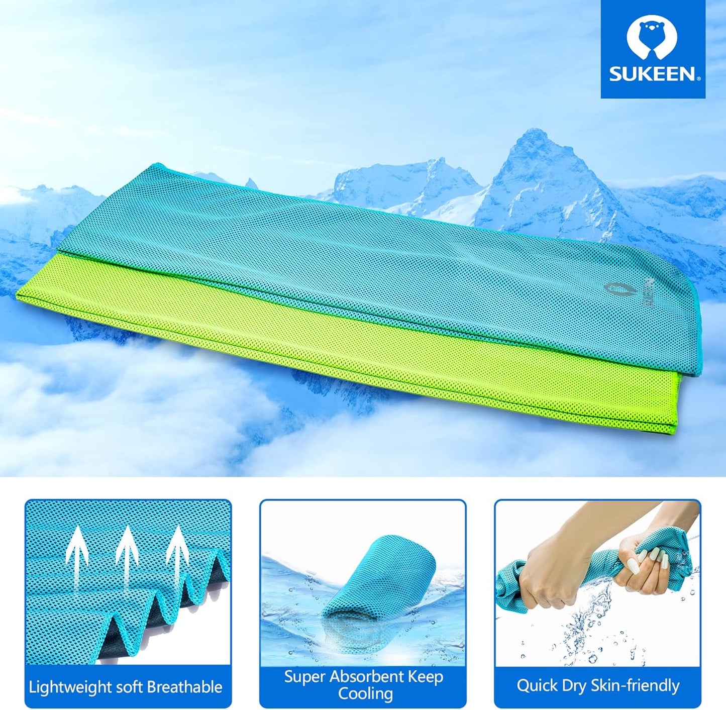 4 Pack Cooling Towels (40"x12") for Neck and Face Instant Cooling