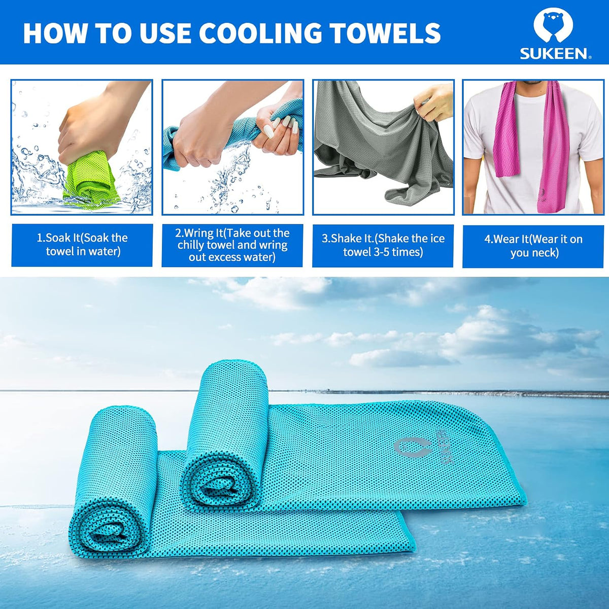 4 Pack Cooling Towels (40"x12") for Neck and Face Instant Cooling