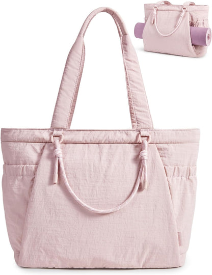 Yoga Pilates Tote Bag for Women with Knotted Handle, Gym Bag | 23L lightweight & waterproof shoulder sling bag, gym bag with yoga mat holder, for 15.6'' Laptop, ideal for work travel