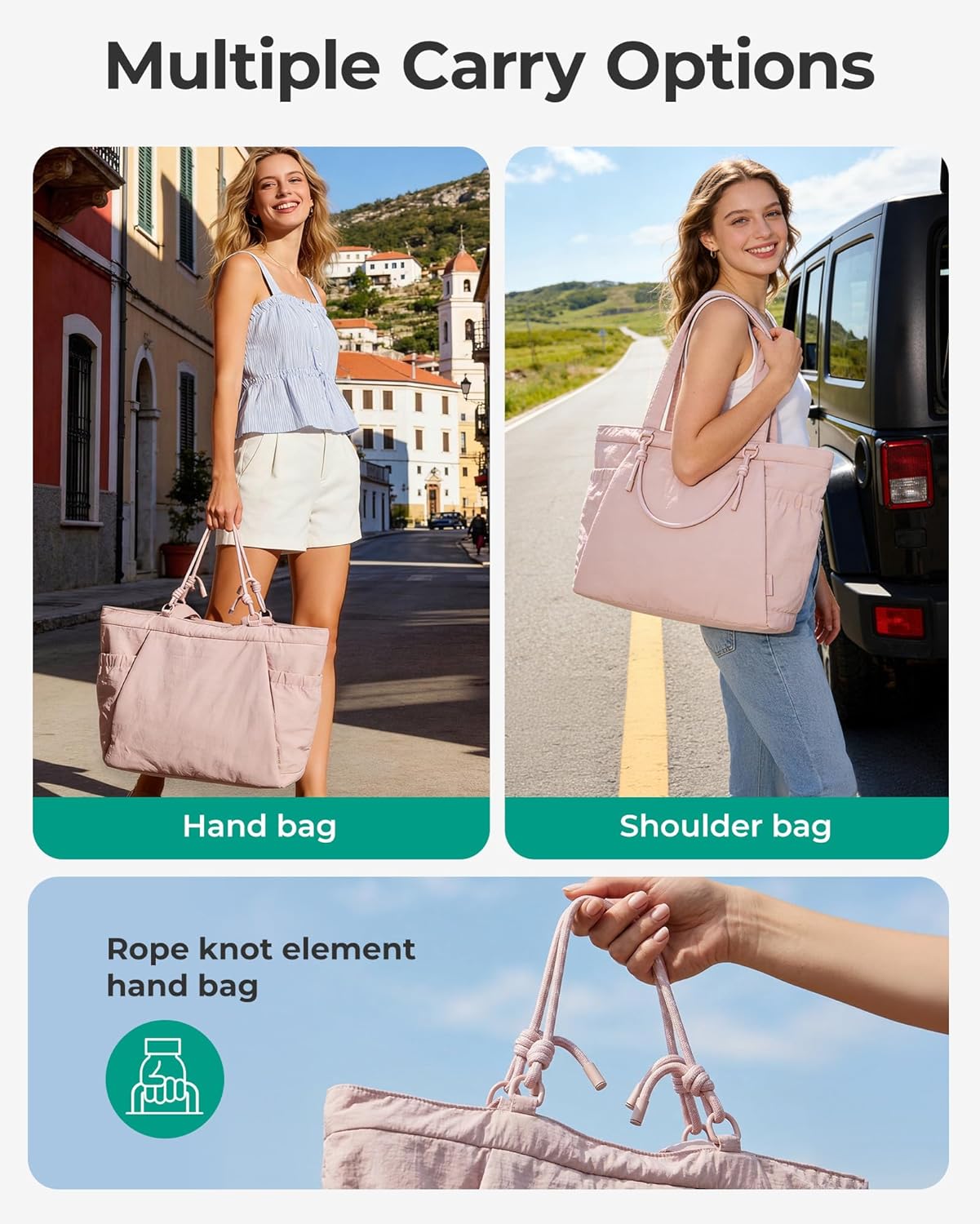 Yoga Pilates Tote Bag for Women with Knotted Handle, Gym Bag | 23L lightweight & waterproof shoulder sling bag, gym bag with yoga mat holder, for 15.6'' Laptop, ideal for work travel