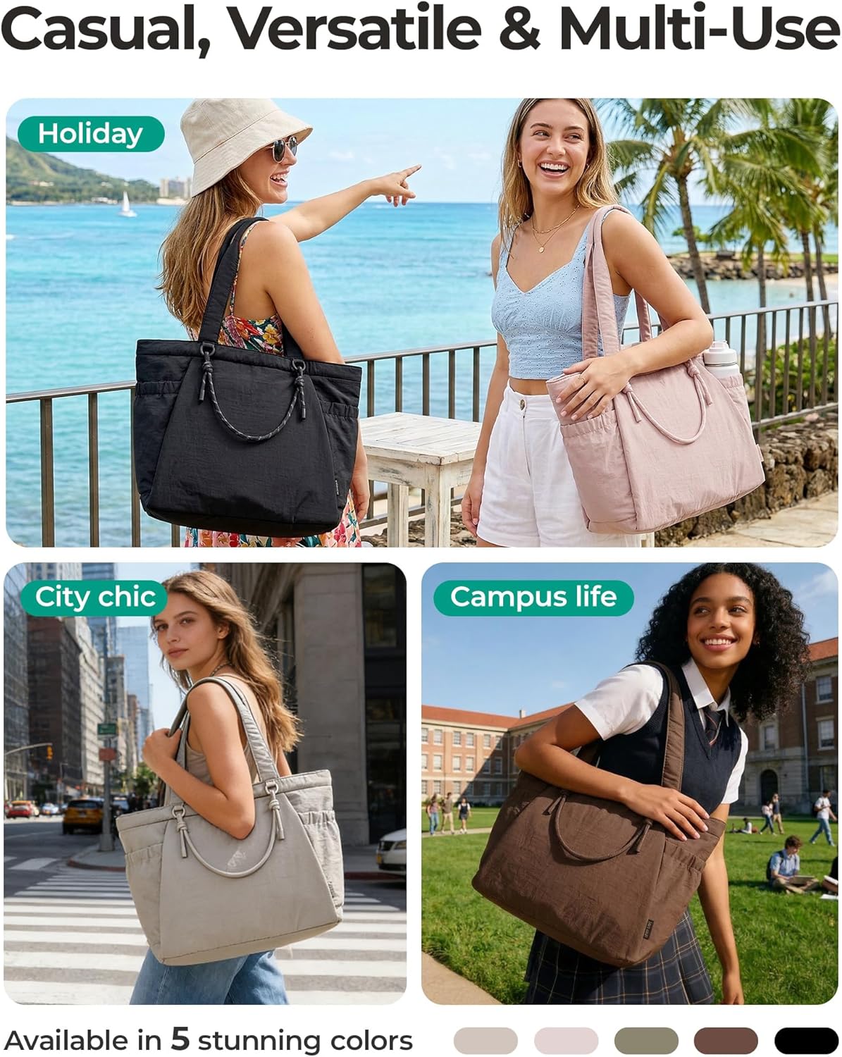 Yoga Pilates Tote Bag for Women with Knotted Handle, Gym Bag | 23L lightweight & waterproof shoulder sling bag, gym bag with yoga mat holder, for 15.6'' Laptop, ideal for work travel